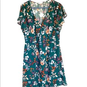 Eyeshadow Teal Floral Flutter Sleeve Flowy Dress Knee Length Size XL